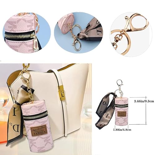 Voitead 2Pcs Lipstick Organizer, Luxury Pu Leather Lip Gloss Bag, Mini Case With Keychain, Girls Travel Lipgloss Makeup Storage Case For Purse Perfume Fingernail Polish Car Key (2 Pcs Pink) #TOP5