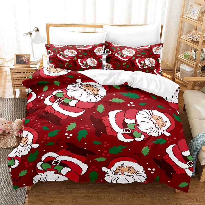 Housse de couette 220x240 Papa Noël rouge et parure de lit microfibre douce