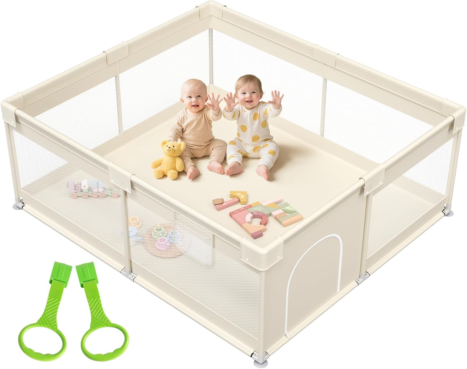 Mloong Extra Large Baby Playpen - 69Ă59in Play Pen for Babies and Toddlers, Infants Playpen, Sturdy Baby Play Yard, Parc Pour BĂ©bĂ©, Beige