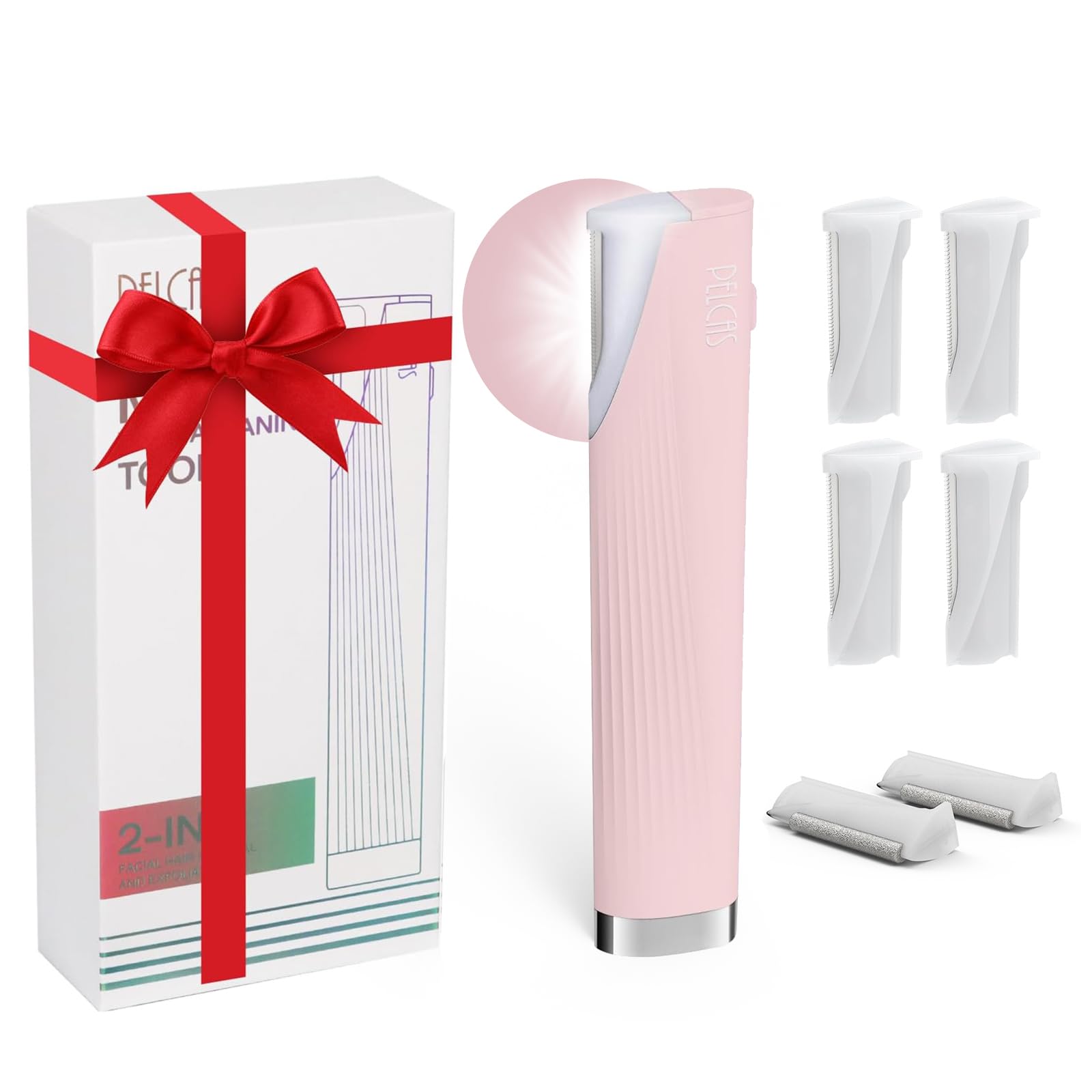 PELCAS Electric Dermaplaning Tool Kit for Women Face with LED Light