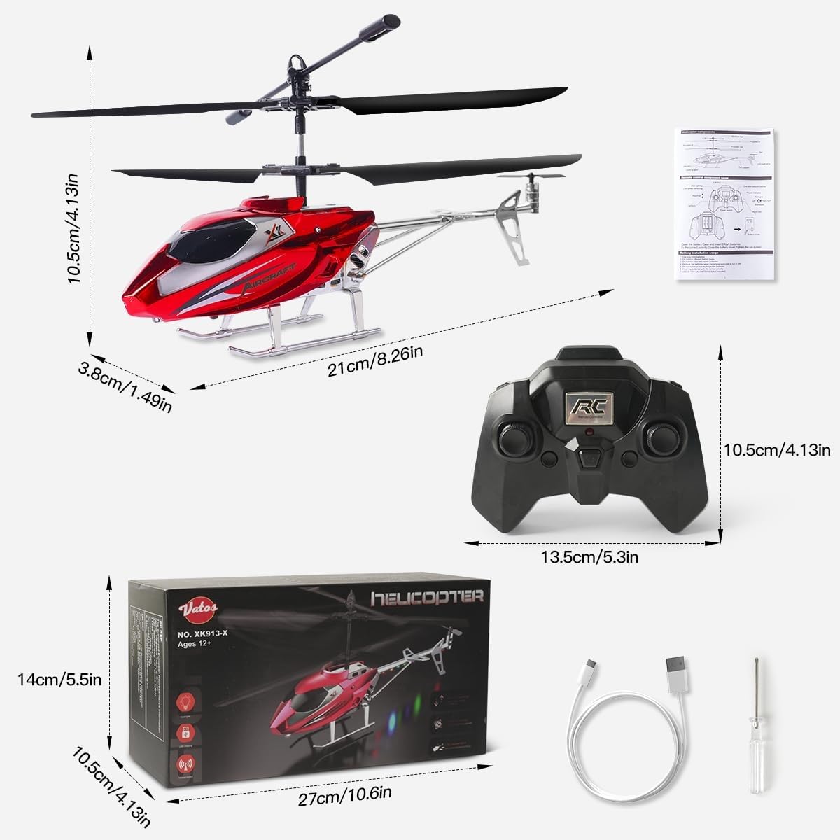 VATOS Elicottero RC Elicottero telecomandato 2.4G con luce LED, altezza fissa, decollo con un solo tasto, aerei RC per interni festival per ragazzi ragazze