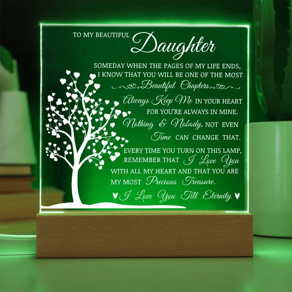 Lampada LED In Acrilico Per Figlia - Targa Quadrata Con Base In Legno, Messaggio D'Amore, Regalo Compleanno/Natale