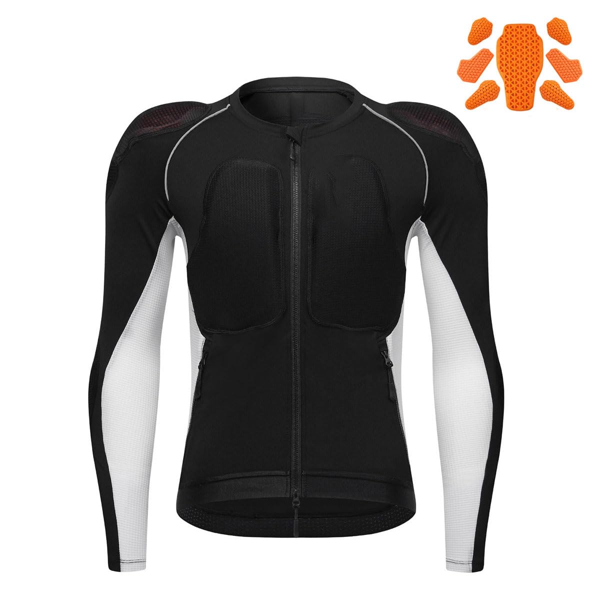 Atmungsaktive Motocross-Jacke aus Mesh für den Sommer, reflektierendes Freizeit-Schutzhemd, Motorrad-Schutzhemd mit herausnehmbaren CE-Protektoren, Herren-Motorradjacke (Size:M,Color:Schwarz und Weiß)