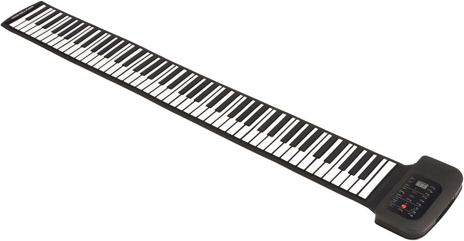 Roll Up Piano, 88 Keys Foldable Piano Keyboard with LED Display, Bluetooth MIDI Digital Electric Hand Roll Piano with External Tone, Portable Roll Up Keyboard Piano with Horn for Kids Adults(UK Plug)
