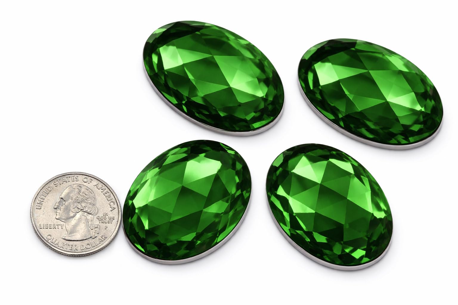 40x30mm Large Flat Back Oval Acrylic Rhinestones Cosplay Costume Gems Plastic Jewels Embelishments DIY Crafts Gemstones - 4 Pieces (Green Peridot H120)