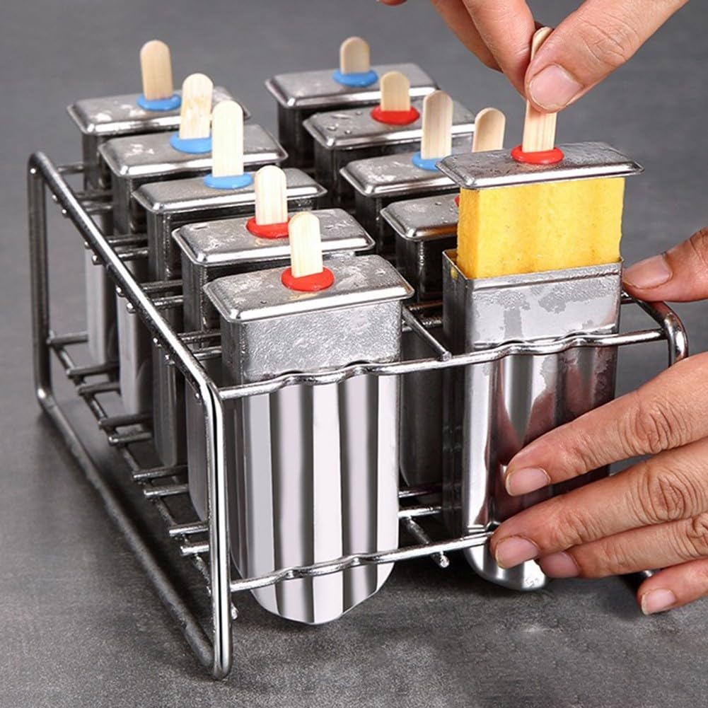 Molde para paletas de acero inoxidable, molde de helado con extraíble para disfrutar de una amplia variedad de golosinas caseras como múltiples paletas (10)