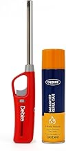 DEBIRE Gas Lighter for Kitchen Stove with Butane Gas Refill Can | Adjustable Flame Control and Safety Lock | Refillable Multipurpose Lighter with 100ml Gas Can | Multicolor Pack of 1
