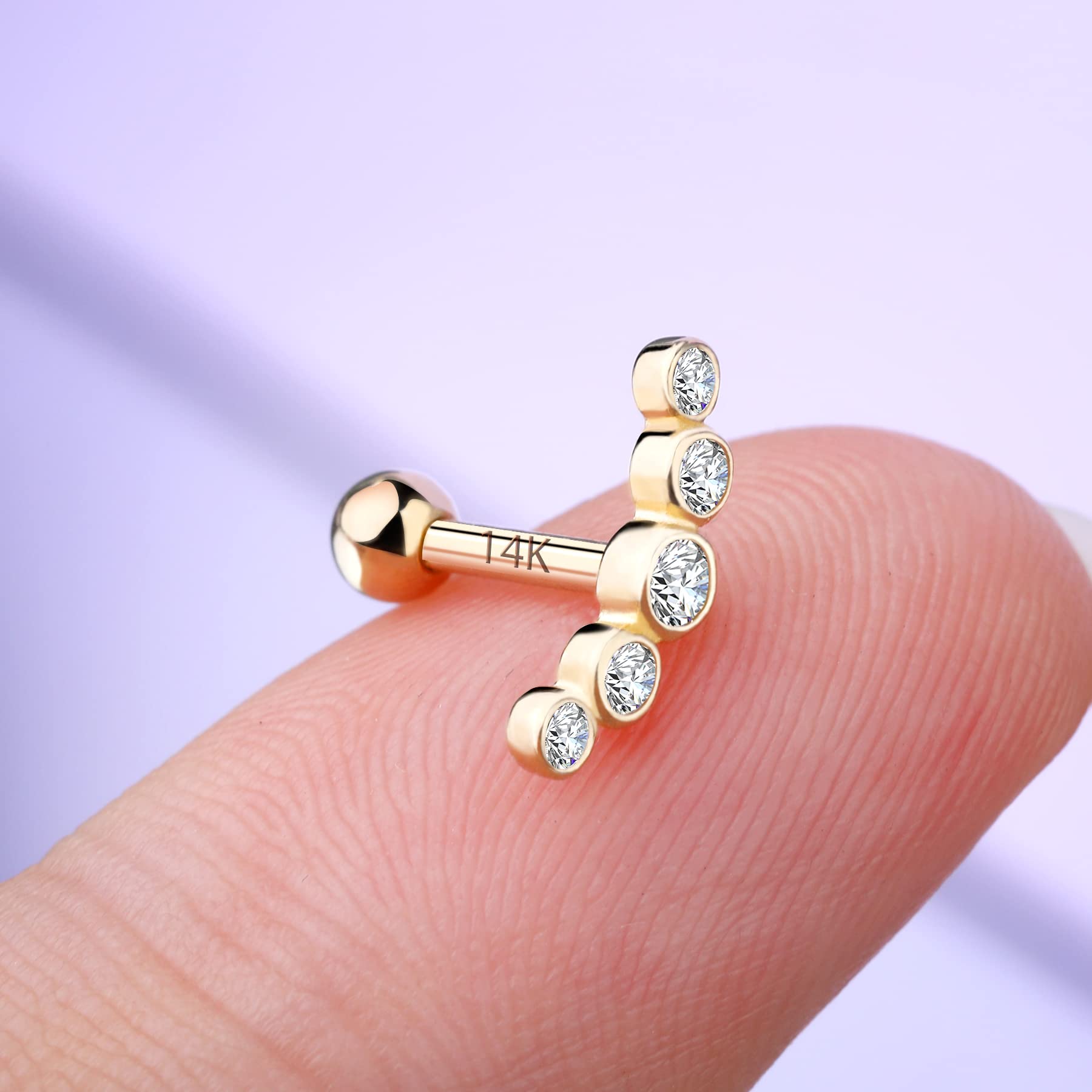 MeIighting - Piercing para cartílago de 16 G, oro macizo de 14 quilates, diseño de hélice, circonita cúbica, transparente, para cartílago, joyería