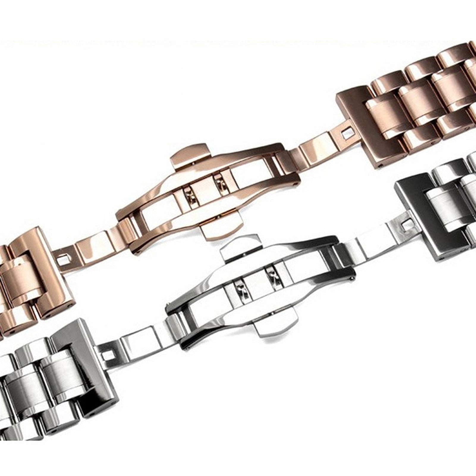 QHQQXN Correa de Reloj, Correa de Acero Inoxidable 18mm 22mm 24mm Correa Pulsera Hebilla de Mariposa Oro Rosa Plata