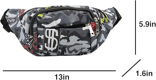 Miniatura 5 de AIBEARTY Riñonera para niños, pequeña, de camuflaje, con correa ajustable, para correr, acampar, viajes, B gris