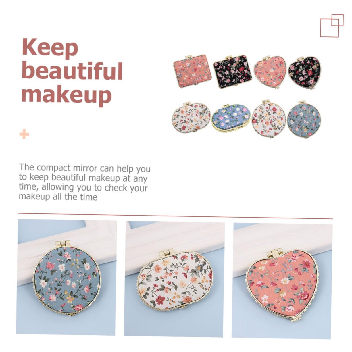 8piezas Espejo Compacto De Viaje Espejo De Maquillaje Diseño Floral De Bolsillo Pequeño