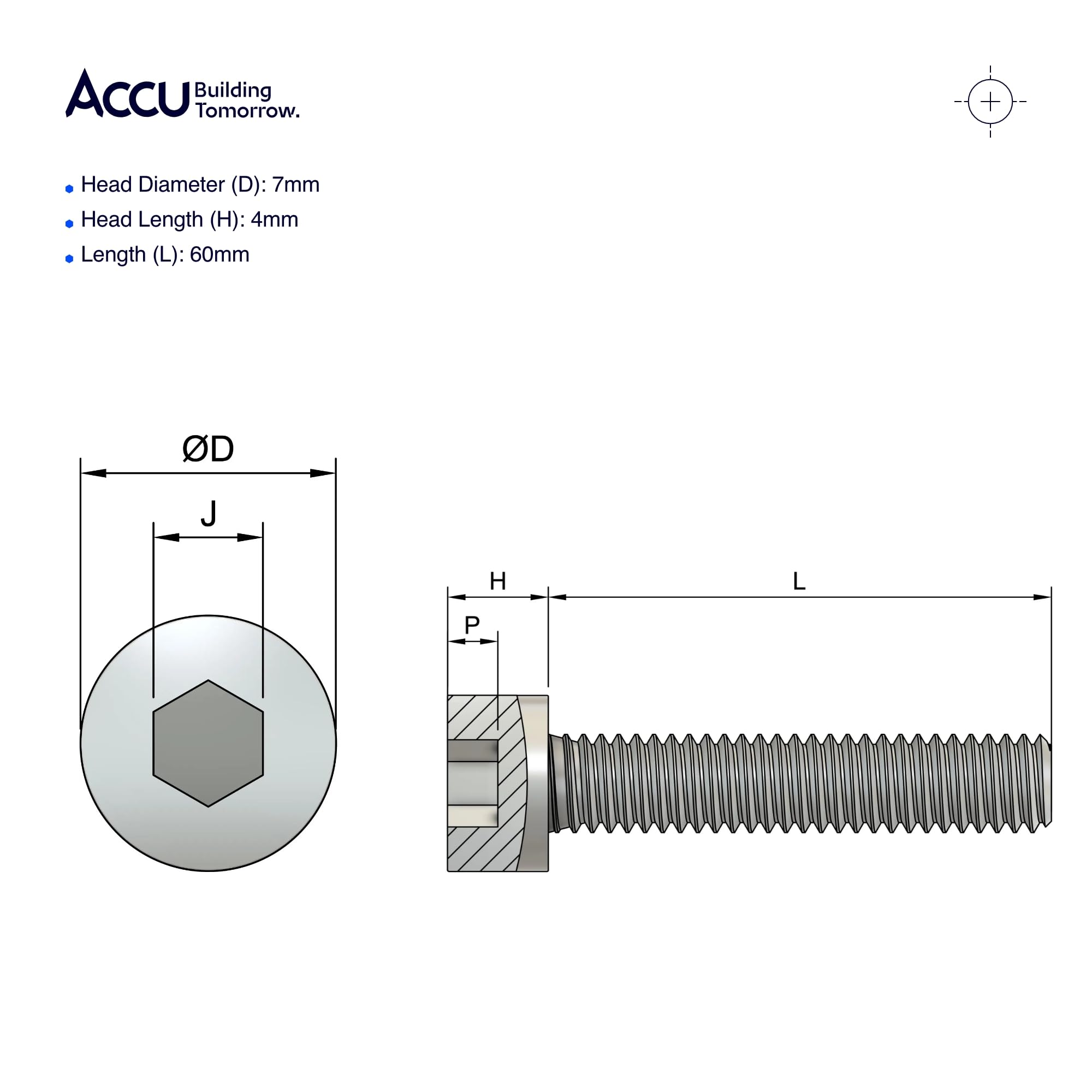 Accu - M4 x 60mm Cap Head Screws (DIN 912) - Stainless Steel (A2) (Pack of 20) - Image 4