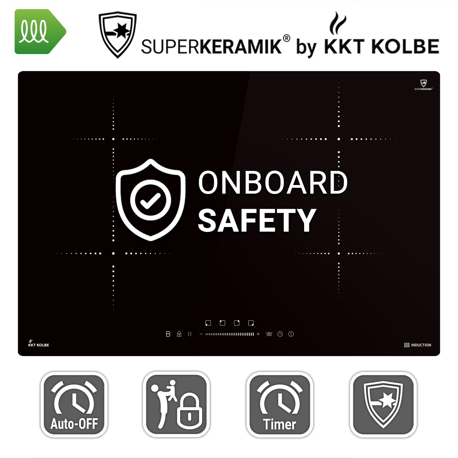 KKT KOLBE | Piano cottura a induzione 77 cm autonomo | Senza cornice | 4 zone di cottura | 9 livelli di potenza | Riscaldamento rapido Booster | Touch Slider | Timer di spegnimento | IH87704RL