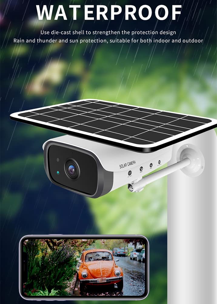 Telecamera di sicurezza wireless, telecamera di sicurezza WiFi esterna con pannello solare, batteria ricaricabile, sistema di telecamere di servizio con nitidezza 1080P, rilevamento del movimento,