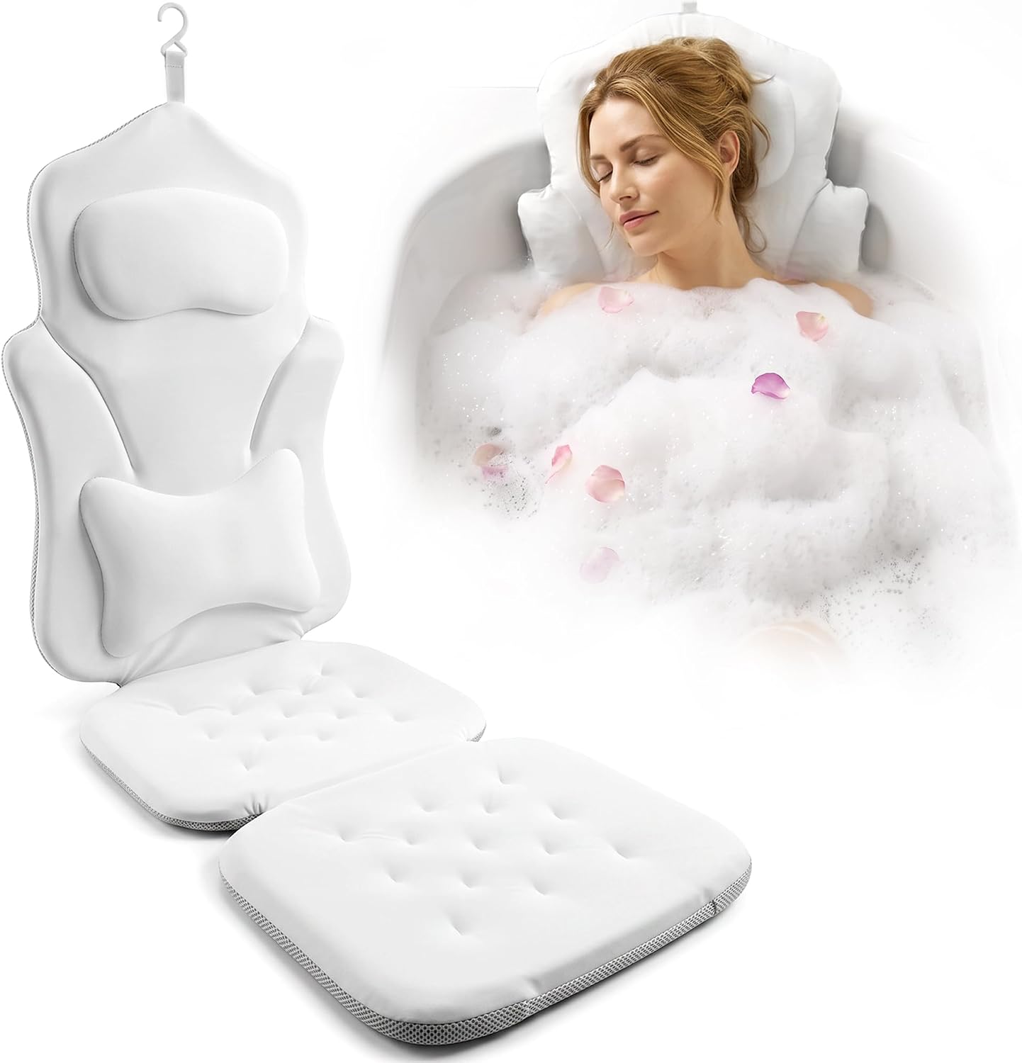 Bath Pillow for Tub, 5D Mesh Bathtub Pillow 192 Suction Cups White