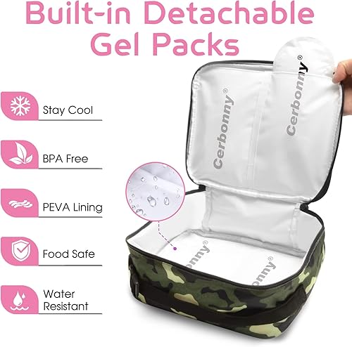 Miniatura 2 de Bolsa de almuerzo congelable, lonchera con paquetes de hielo, lonchera pequeña con bolsas de hielo desmontables, pequeña bolsa térmica aislada,