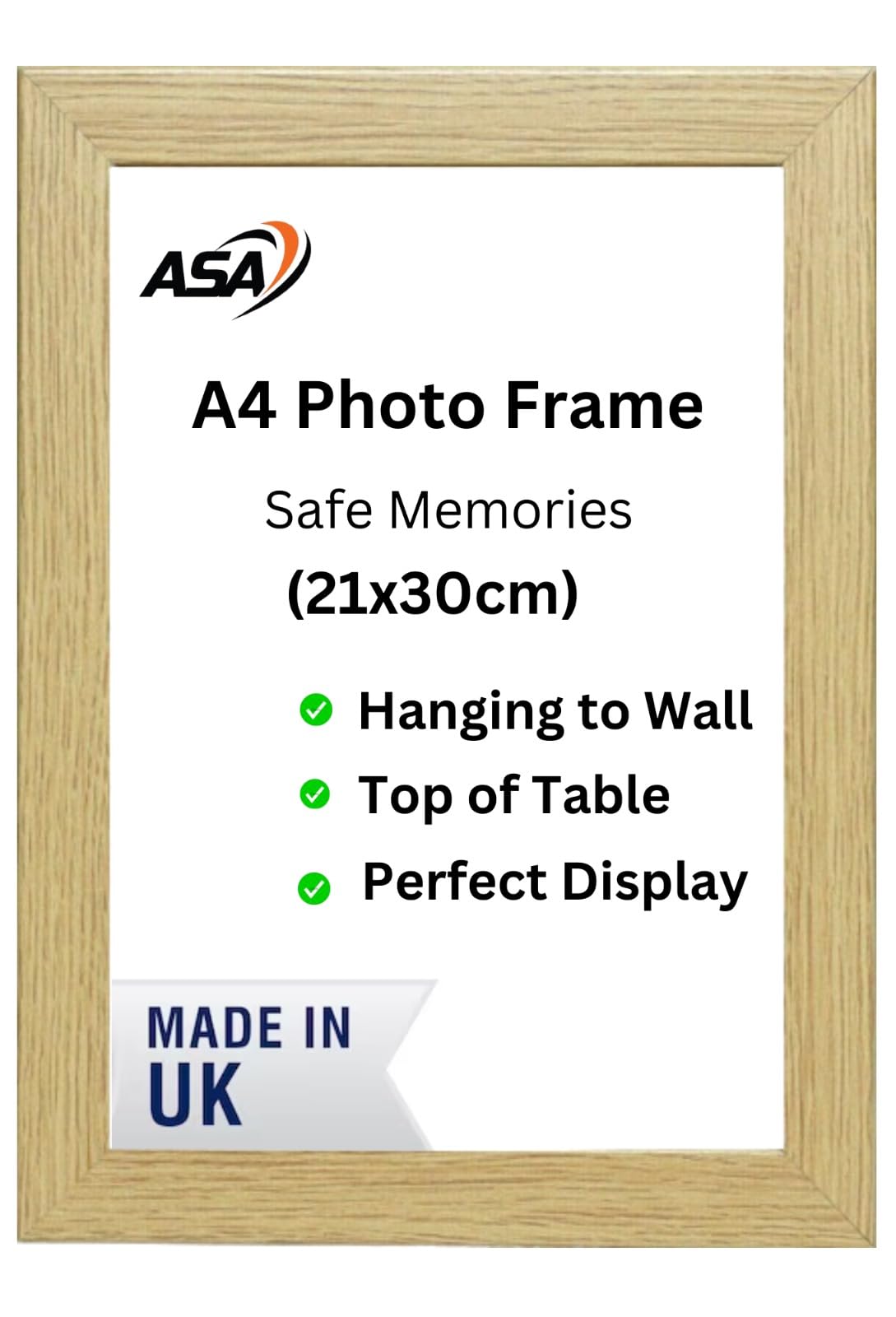 Asa A4 Oak Picture Frame A2 A3 A4 A5 Size Home Decoration Photo Frames – Freestanding & Wall Mountable Table Top -Certificate Document Frames White Black Silver Oak (A4 Oak)