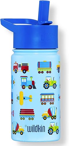 Miniatura 2 de Wildkin Paquete de mochila de 16 pulgadas con botella de agua reutilizable de acero de 14 onzas (trenes, aviones y camiones)
