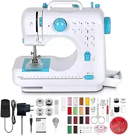 Mini Máquina de Costura para Iniciantes e Crianças de 8 a 12 Anos | 12 Padrões de Ponto, Luz LED, Costura Reversa | Ideal para Pequenos Reparos e Projetos de Artesanato (100-240v)