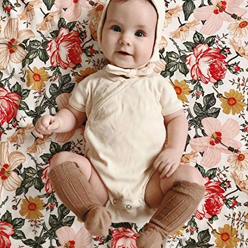 Bamboo Cotton Muslin Floral Swaddle Blankets Girl With Headband| Hospital Newborn Baby Receiving Blanket| Silky Soft Large 47’’X47’’| Newborn Baby Nursery Swaddle Wrap |Birth Announcement Card #TOP5