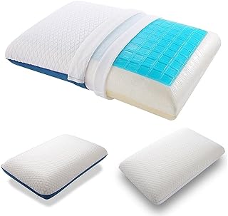 Oreiller Rafraîchissant, Oreiller à Mémoire de Forme pour Dormir, Oreiller en Mousse à Mémoire de Forme en Gel Doux et Confortable, Oreiller avec Taie d'oreiller Lavable, CertiPUR (Bleu/Blanc)