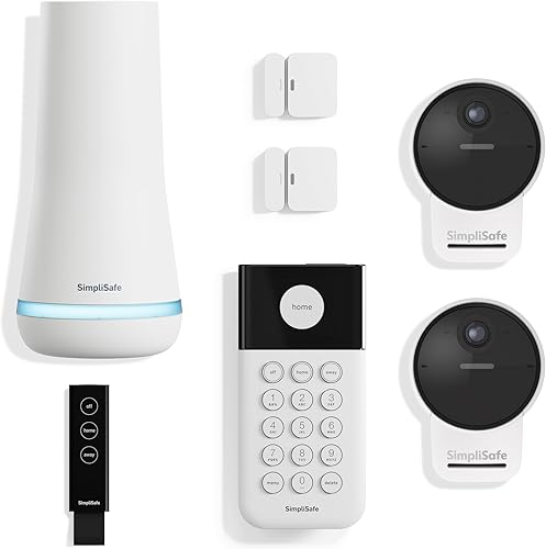 SimpliSafe Sistema de seguridad para el hogar con cámara inalámbrica para exteriores de 7 piezas, monitoreo profesional 247 opcional, sin contrato,