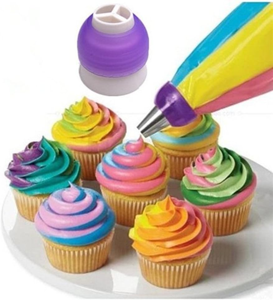 3-Color Coupler Icing Piping Bag Nozzle Converter Decorating Kit for Cupcake Fondant Cookie 2 set