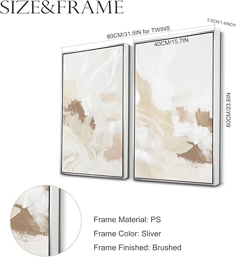 Miniatura 6 de Juego de arte abstracto neutro enmarcado para pared, ilustraciones abstractas en tonos pastel, marrón y blanco, arte moderno para pared, decorativo,