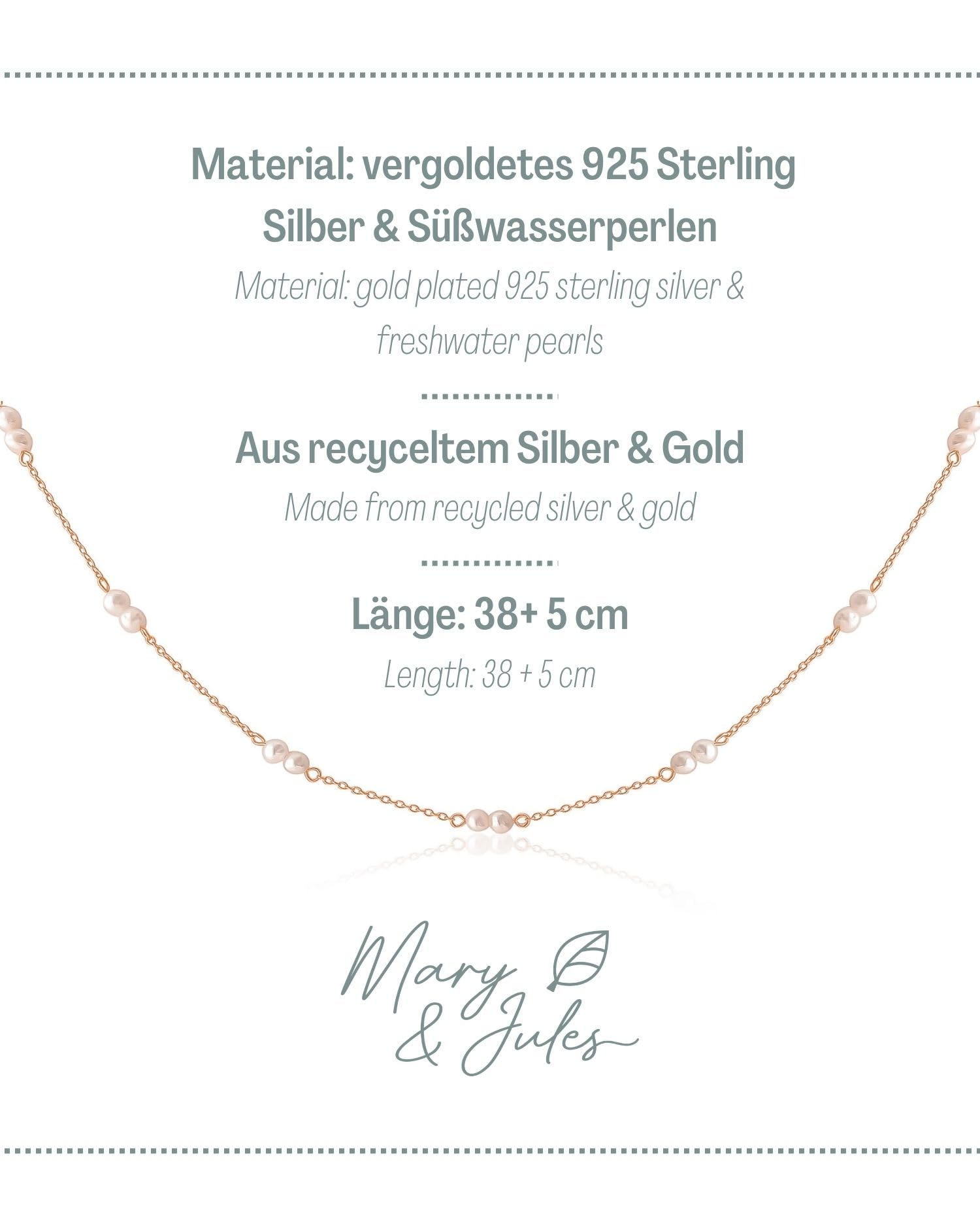 Mary & Jules Perlenkette Damen 925 Sterling Silber, aus recyceltem Silber, Choker Kette Damen mit Süßwasserperlen, Länge 38 + 5 cm, Halskette Damen mit Perlen, Süßwasserperlen Kette