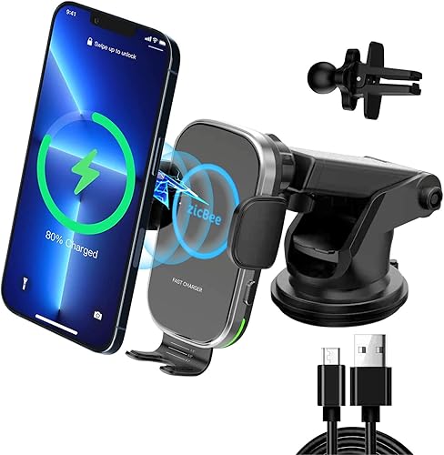 [Versión mejorada] Cargador inalámbrico para automóvil zicBee de carga rápida de 15 W, soporte de auto con sujeción automática para automóvil,