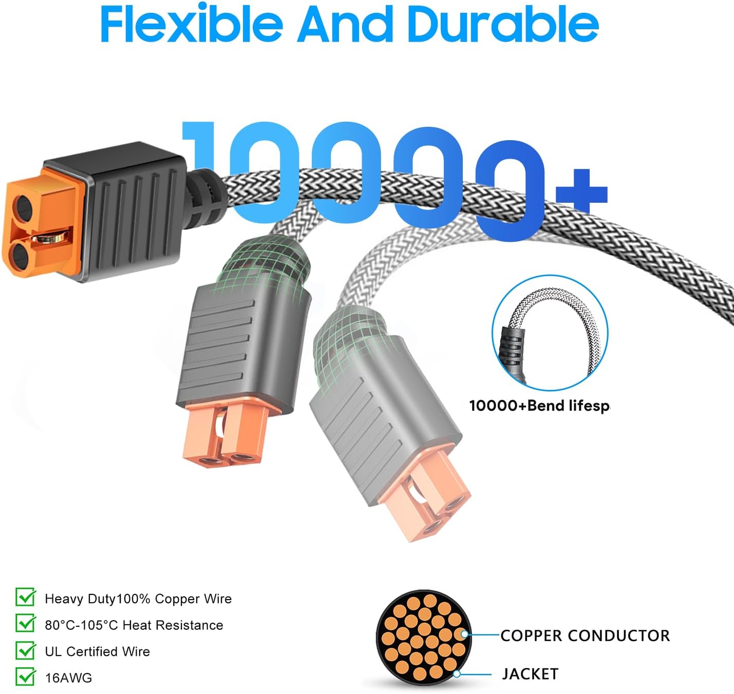 16FT Solar to XT60i Charging Cable Extension Cable Solar Connector to XT60i Adapter for RC Battery Drones Solar Generator EcoFlow River Delta Plus Pro Max Anker SOLIX 767 Portable Power Station