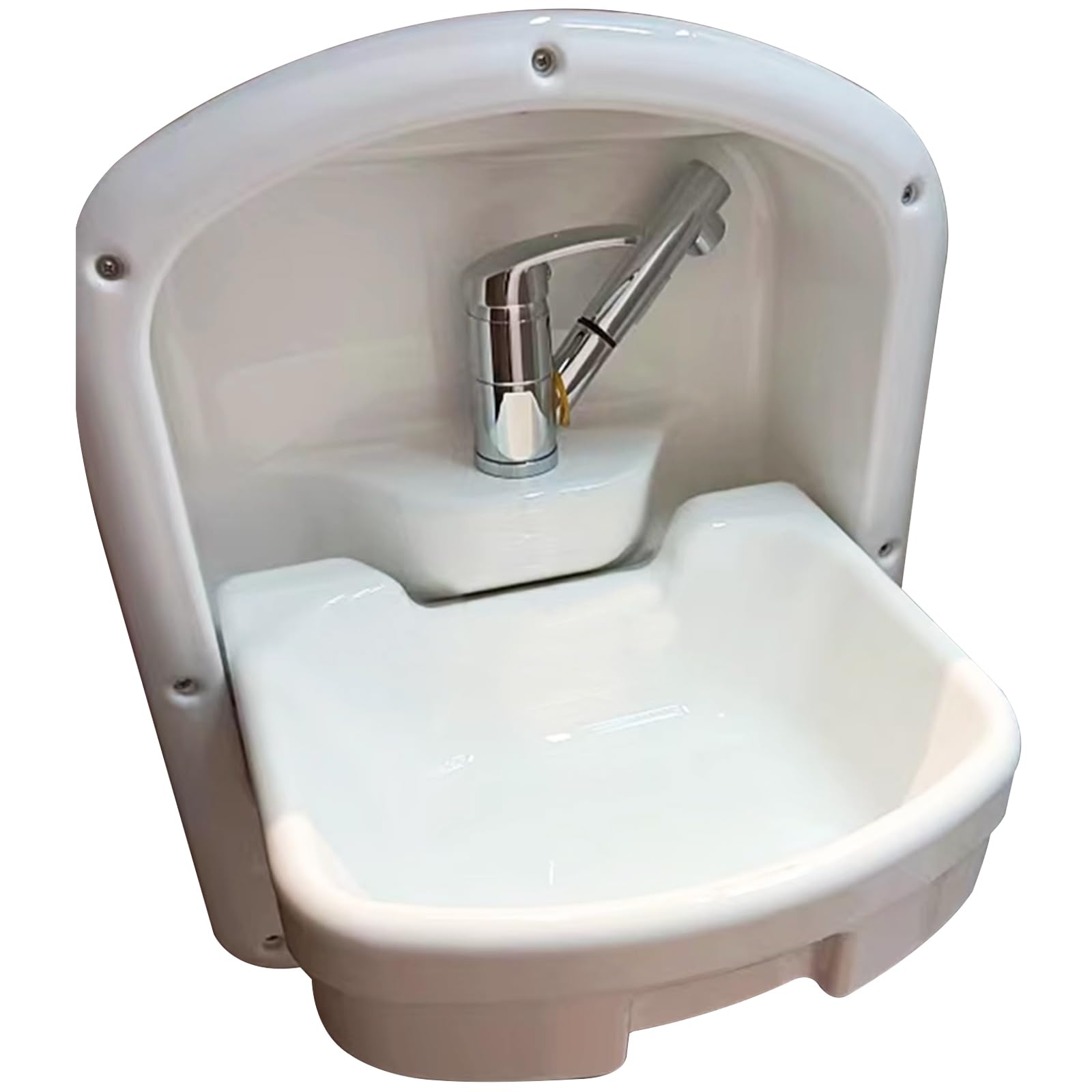 HYSOPSPX Wall Mount Ceramic Sink, Compact Folding Design for Space-Saving in RV, Camper, and Boat Bathrooms