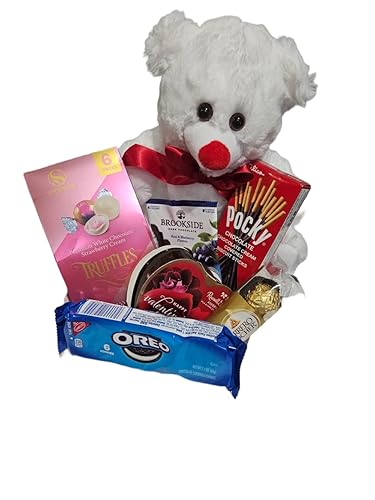 Miniatura 2 de Regalo del día de San Valentín osito de peluche con chocolates y galletas surtido, 10 pulgadas (blanco)