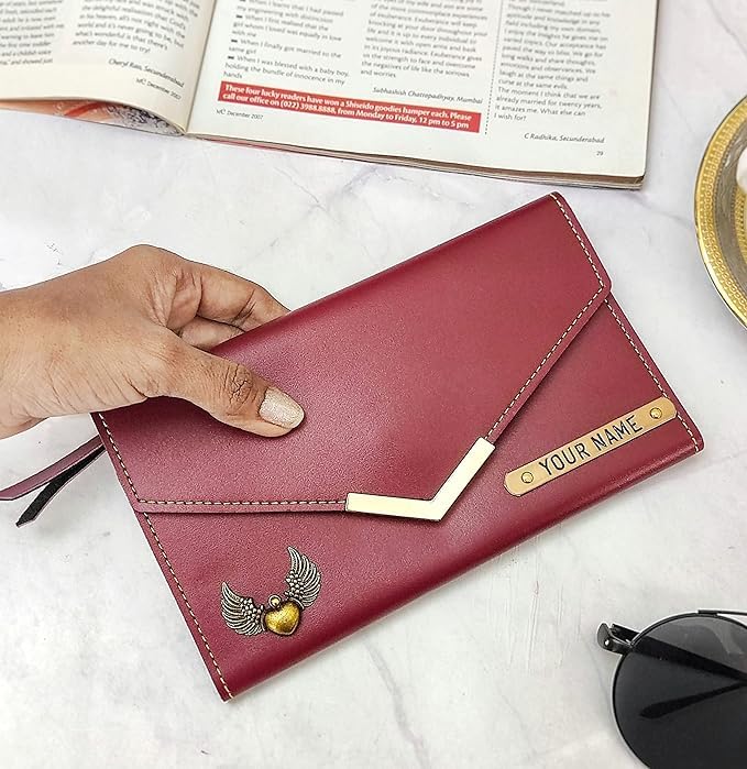 Image of Customized Women's Clutch with Personalized Name & Charm | Premium PU Leather Ladies Wallet