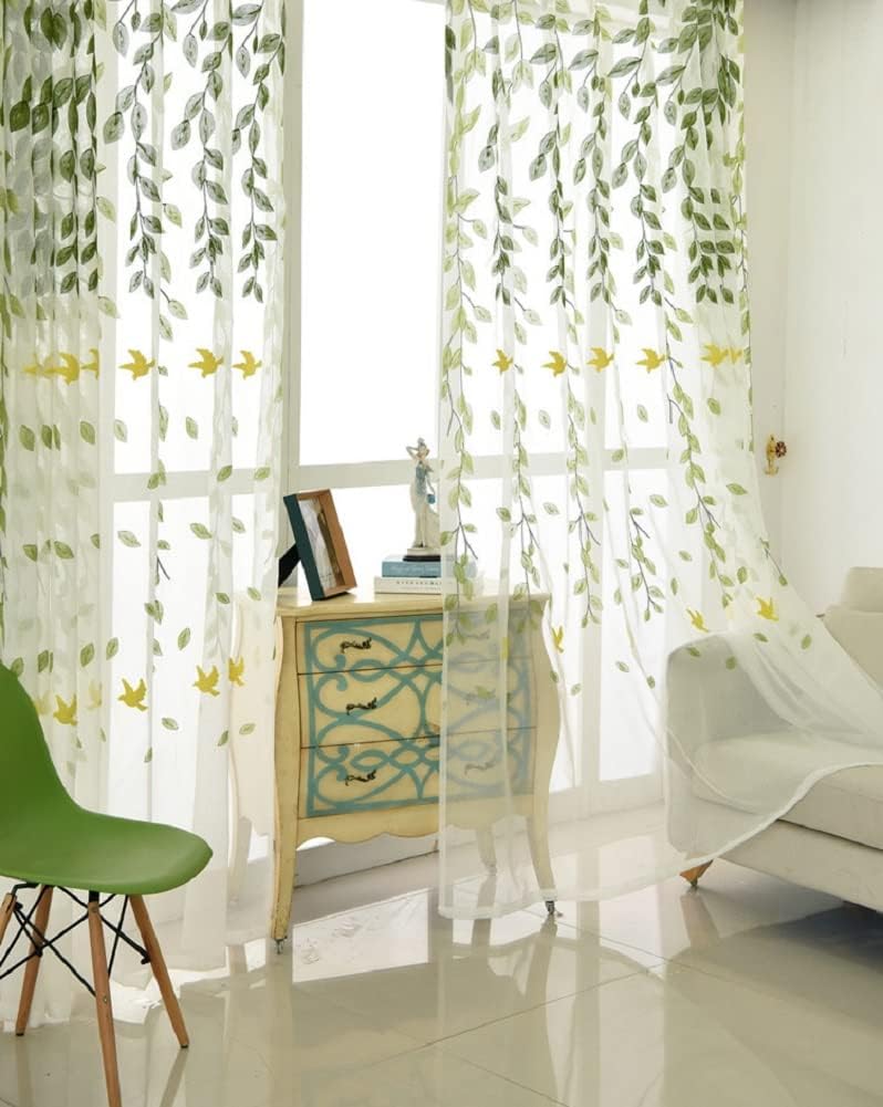 HooHero White 100 Wide Beautiful Kids Nursery Sheer Curtains Bedroom Home Decoration Swallow Willow Embroidered Cotton Voile Panel