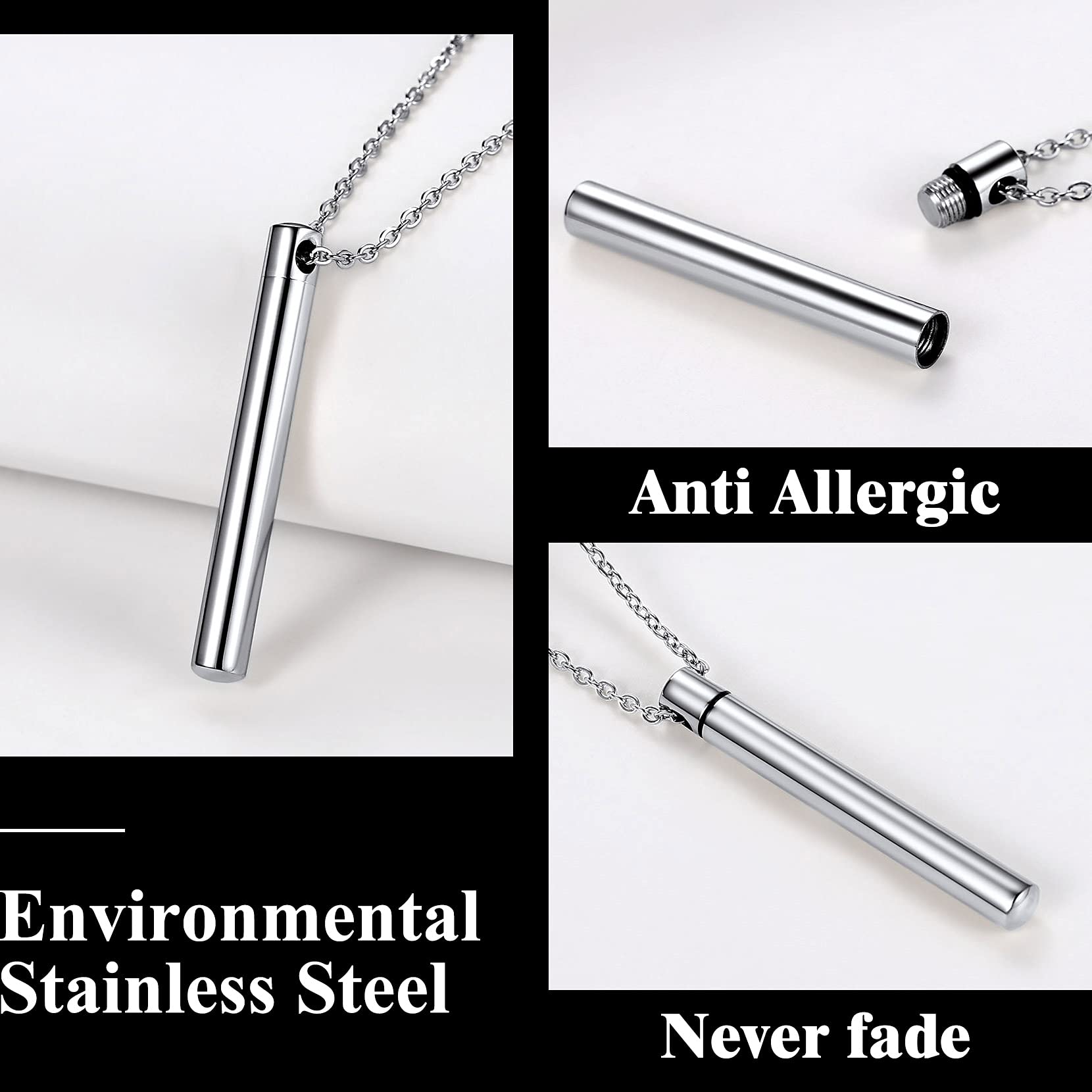 Richsteel Colgante Porta Cenizas Personalizable, Diseño Girasol Barra Guardapelo Corazón Loto Árbol de la Vida, con Collar y Accesorios para Echar Cenizas