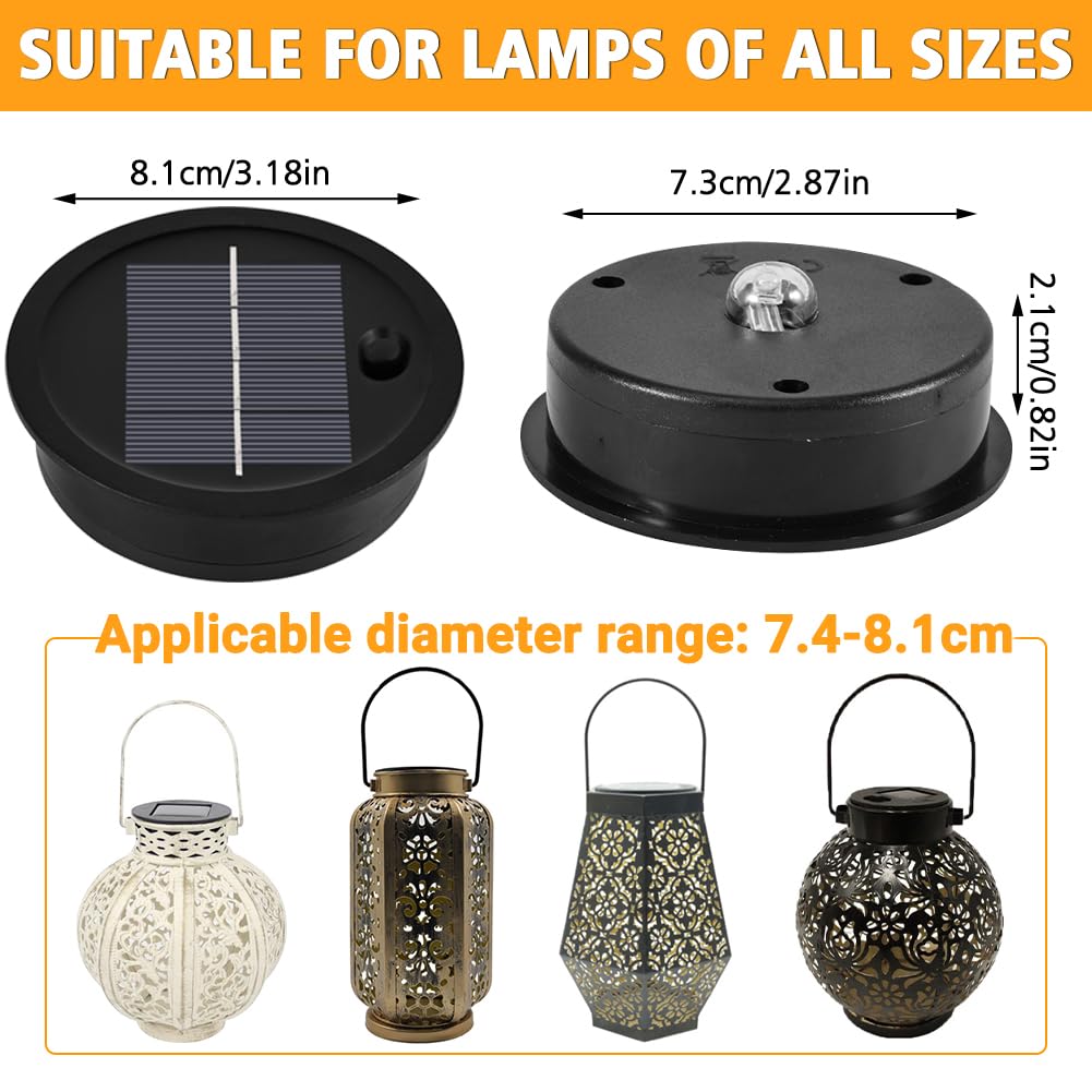 Joycabin 2 sztuki lamp solarnych, zamiennik, górna część 8 cm, z diodami LED, ciepła biel, pokrywa solarna, IP65, wodoszczelna skrzynka na baterie słoneczne, panel słoneczny, część zamienna do lamp