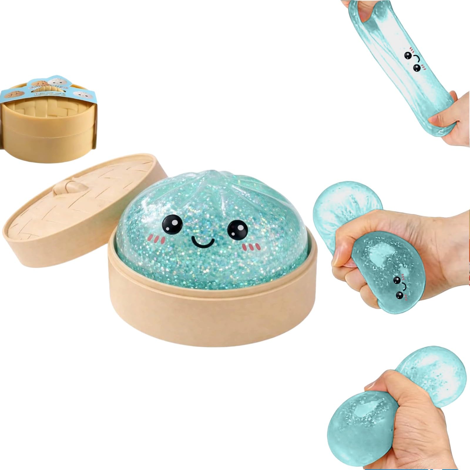 Glitter Dumpling Squishy, New Cute Squishy Dumplings With Steamer Box Soft Squeezable Fidget Toy For Adults Birthday And Graduation Gifts (C-2) — image 1