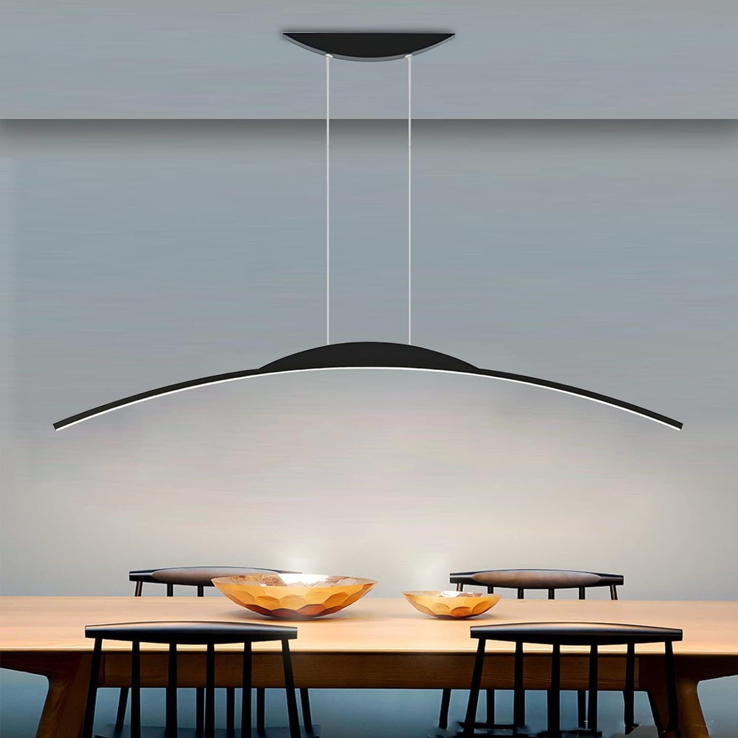 HYJAUSXB Modern Dimmable LED Pendant Light with Remote Control Adjustable Height Linear Dining Table Hanging Lamp Contemporary Chandelier for Living Room Kitchen Island (Black L80cm)