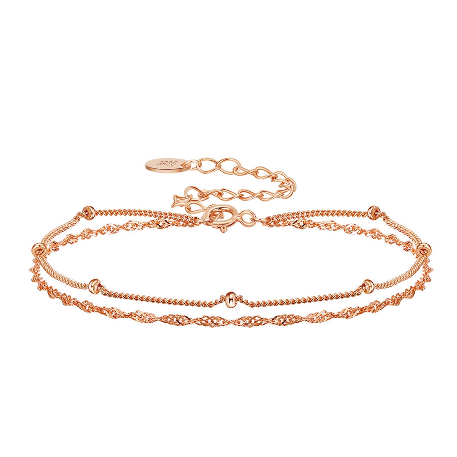 Bracciali Argento Donna 925, Bracciale Donna Doppia Catena con Perlina Braccialetto - Gioielli Regalo Idea Compleanno Festa Della Mamma Compleanno Anniversario
