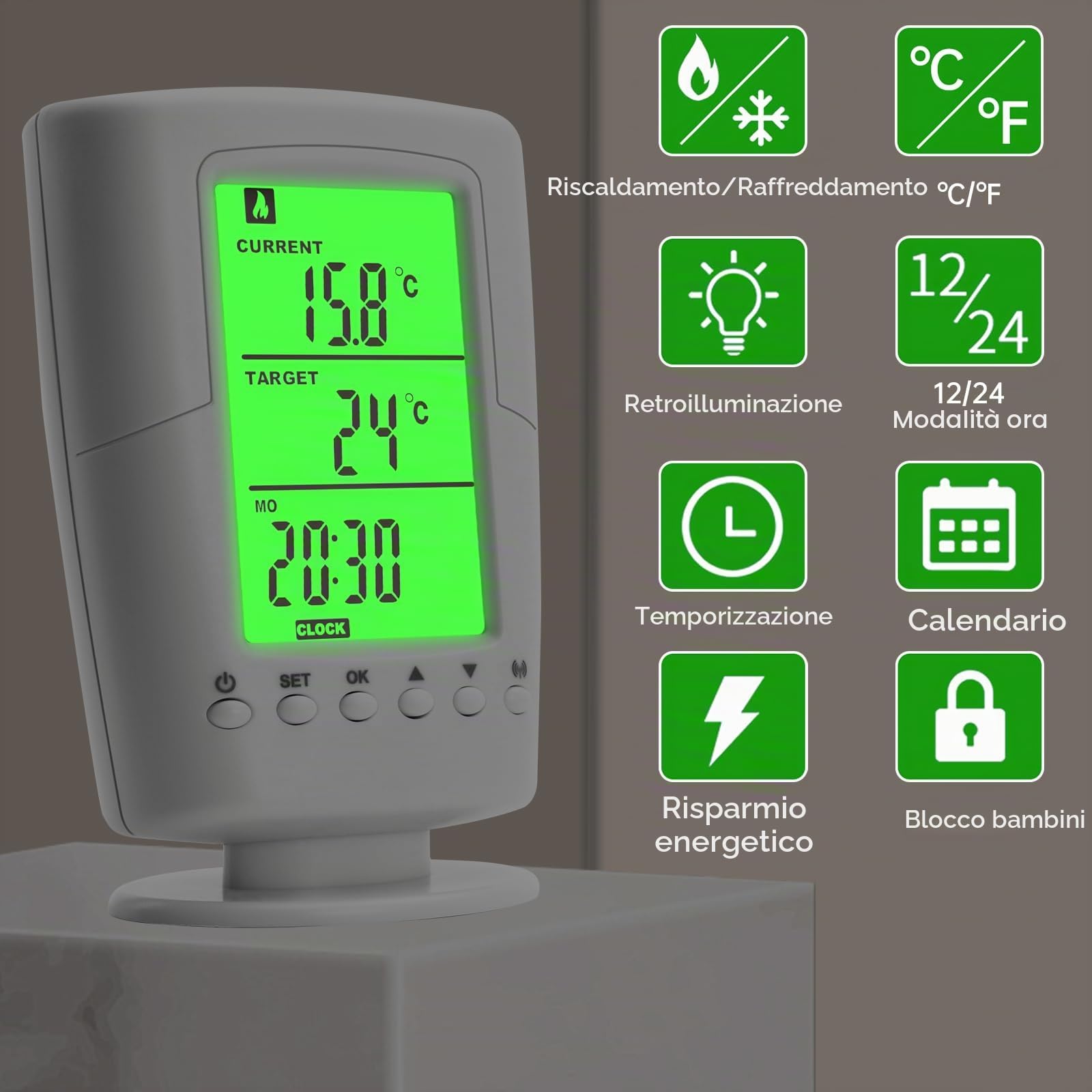 Diymore 230V Presa Termostatica Wireless con Termostato Presa Elettrica con Termostato Wireless di Riscaldamento e Raffreddamento