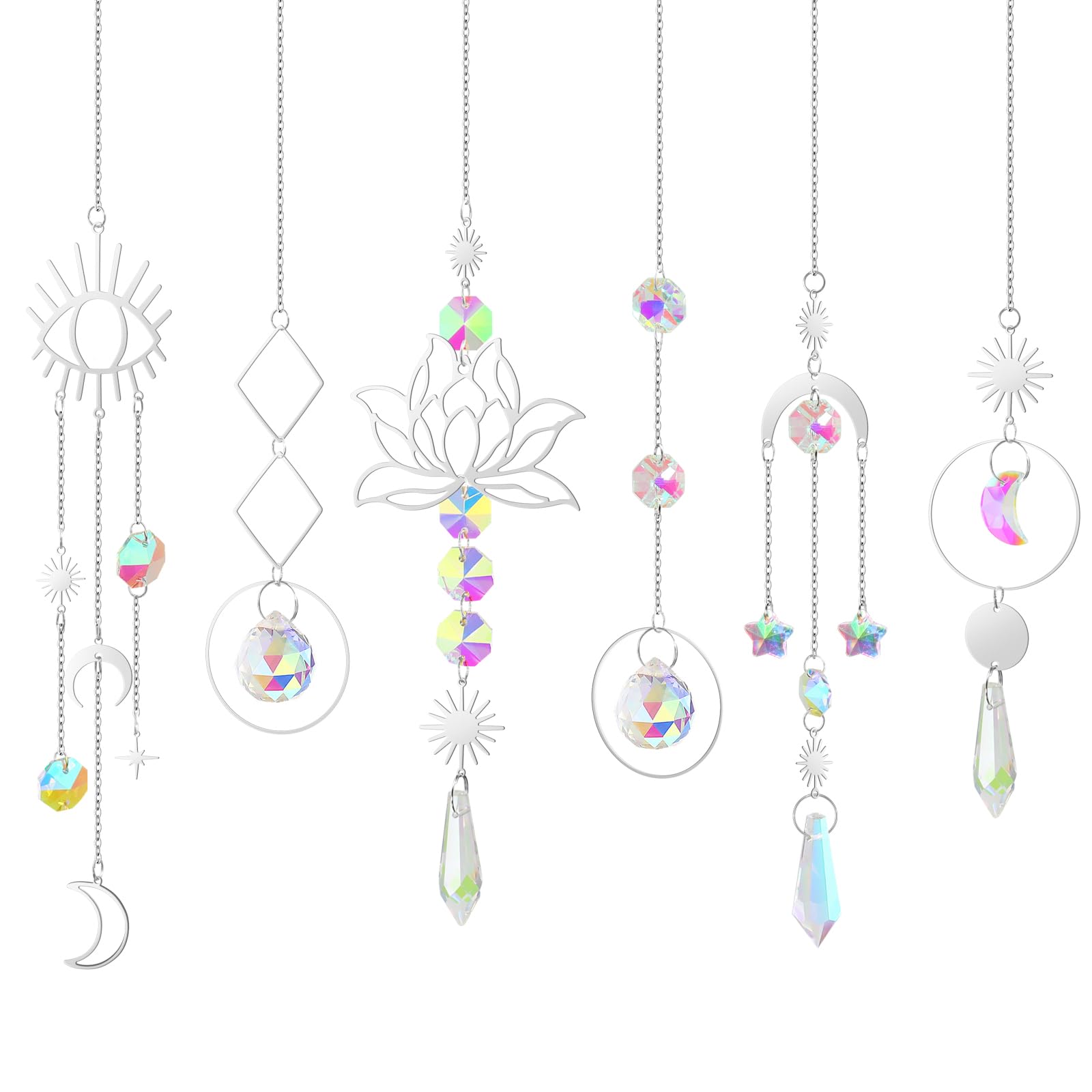 ilclviz Suncatcher Crystal Hanging Sun Catcher Prism with Chain Pendant Ornament Crystal Balls for Window 6 Pieces