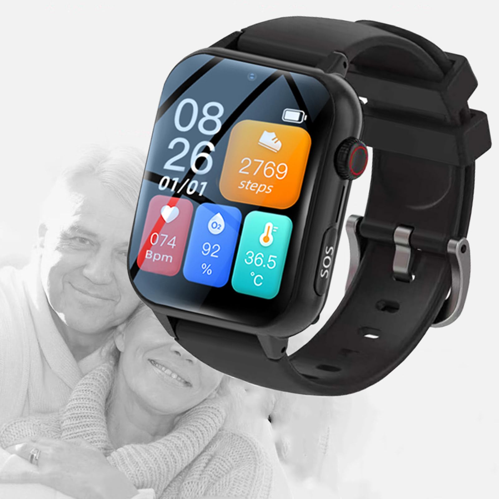 Reloj Inteligente con Detección De Caídas para Personas Mayores, Dispositivo De Alerta De Caídas para Ancianos, Reloj GPS con SOS, Impermeable IP67 Y Videollamada HD, Boton Emergencia Ancianos