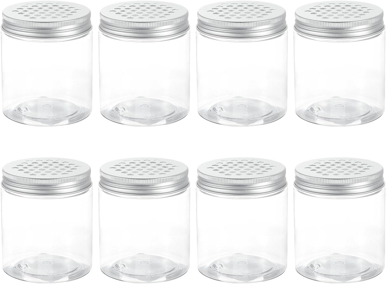 HARFINGTON 8 Pcs Empty Scent Beads Storage Container 8.5oz/250ml Air Freshener Tins Round Refillable Spice Containers Plastic Jars Sample for Travel Storage