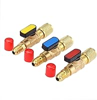 SURIEEN 1/4" SAE Refrigerant Ball Valve 3-Pack - Low Loss HVAC Fittings for R134A R410A R22 R12 Charging Hoses, Brass A/C Shut-Off Valves