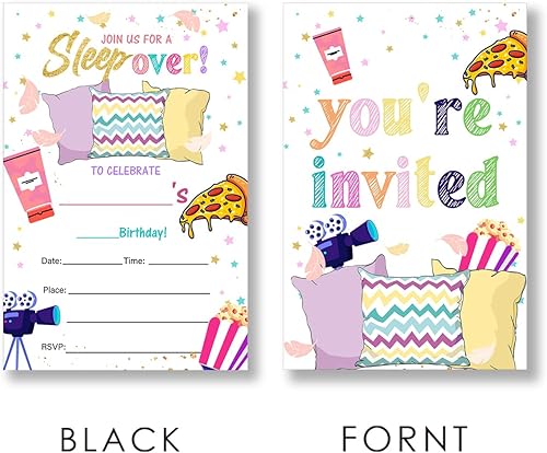 Miniatura 4 de EUDOSI Pijama de noche de película de pijama, suministros de invitaciones para fiesta de cumpleaños, juego de 20 con sobres, fiesta de pijama,