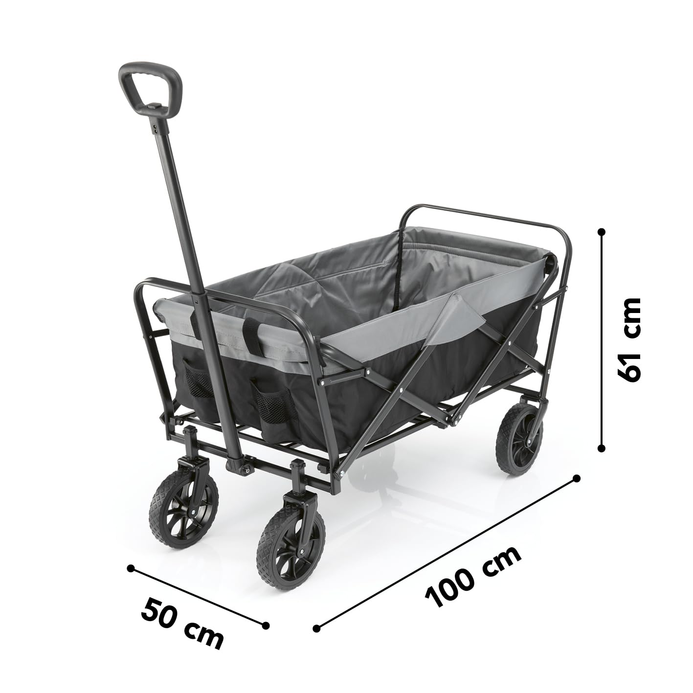 EASYmaxx Bollerwagen faltbar | Klappbarer Handwagen | Transportkarre bis 80 kg belastbar | Kompaktes Design | Ausziehbarer Griff | 360° Vorderräder | Für Ausflüge, Garten, Festivals [Schwarz/Grau]