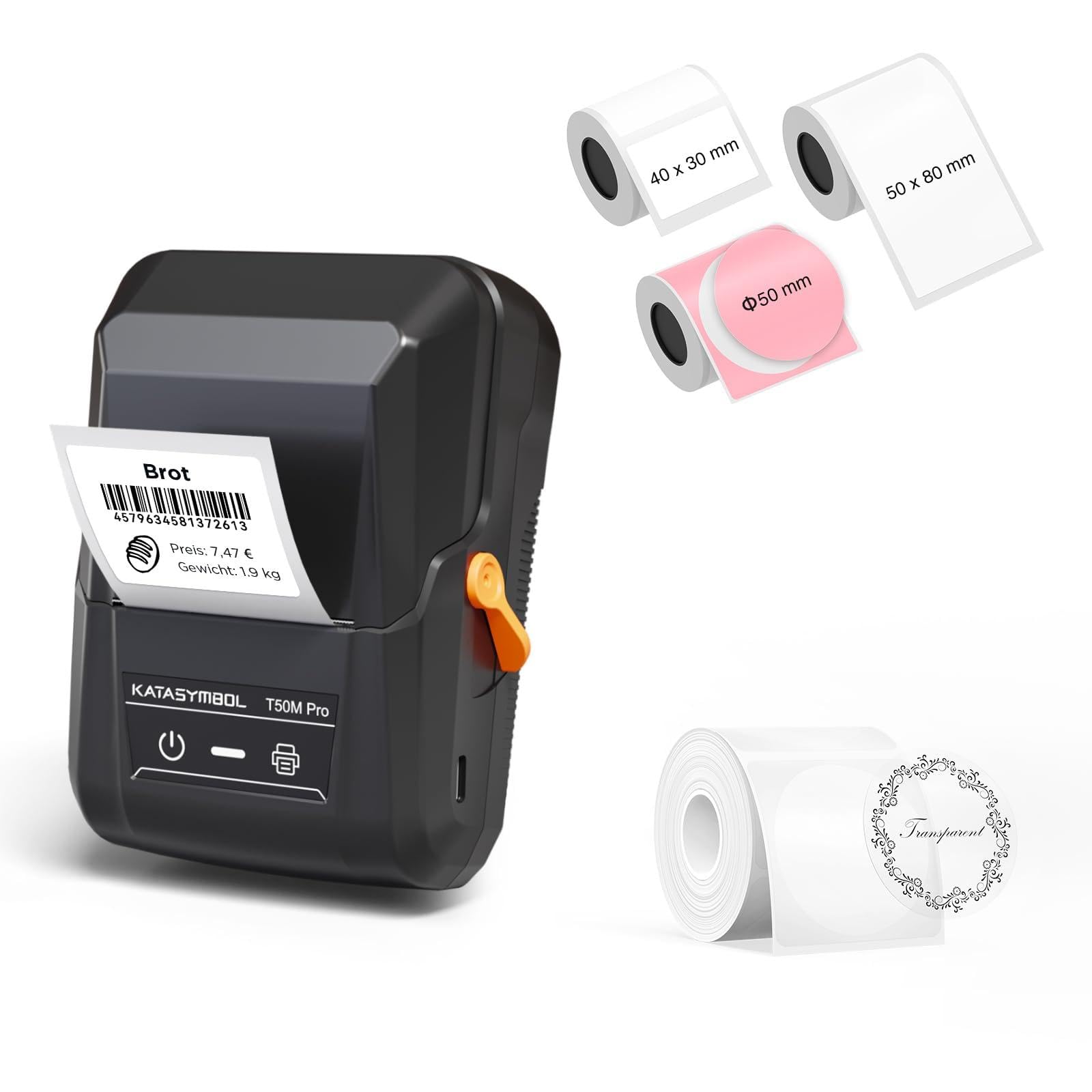 SUPVAN T50M Pro Etikettendrucker Bluetooth mit φ 30mm Etiketten,1 Rolle