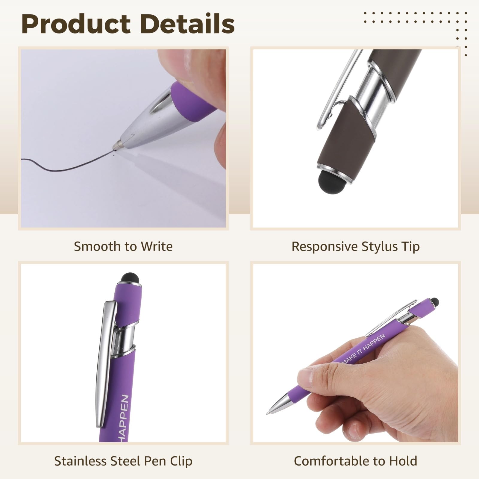 Generisch 100 Stk. Kugelschreiber mit Stylus-Spitze, 10 Farben, mit motivierenden Sprüchen, schwarze Tinte, für Frauen, Männer, Studenten und Kollegen, Geschenk für Mitarbeiter
