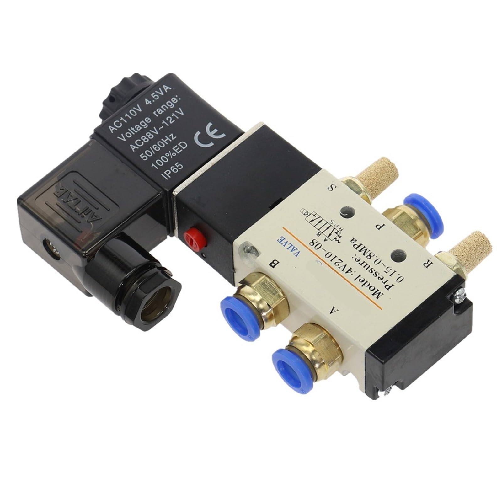1 válvula solenoide 4V210-08 de 5 vías, 2 posiciones, control de aire y gas, válvula magnética de 12 V, 24 V, 220 V, 4 mm-12 mm, accesorios de manguera (accesorios de PC de 8 mm, AC220)
